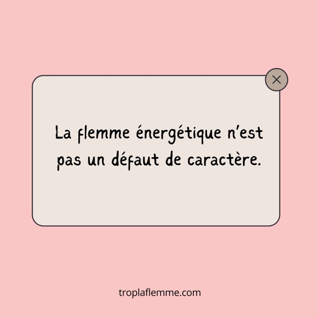 Citation "La flemme énergétique n'est pas un défaut de caractère" sur fond rose uni - article flemme énergétique